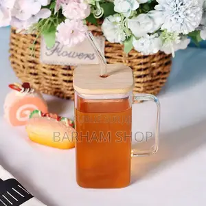 Tasse À Smoothie en Verre Avec Paille Et Couvercle en Bois