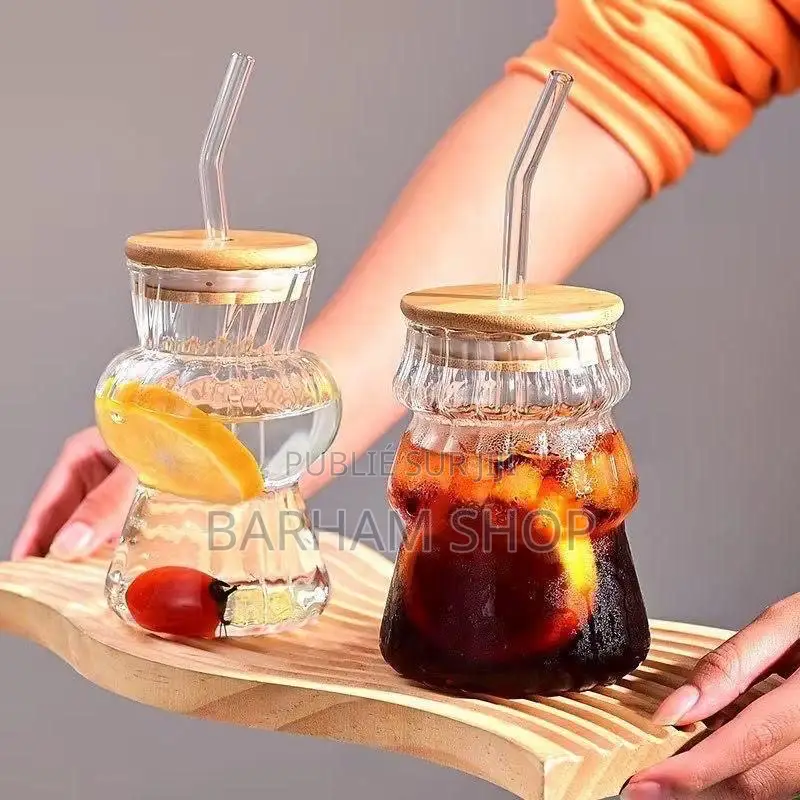 Tasse À Smoothie en Verre Avec Paille Et Couvercle en Bois