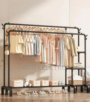 Portant À Vêtements Double Barre Avec Étagères De Rangement