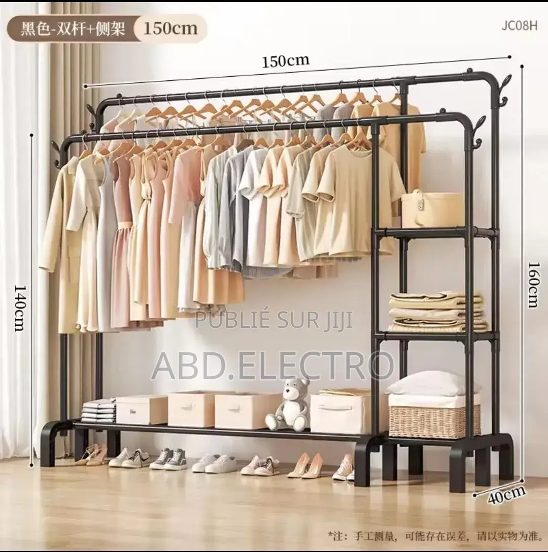 Portant À Vêtements Double Barre Avec Étagères De Rangement