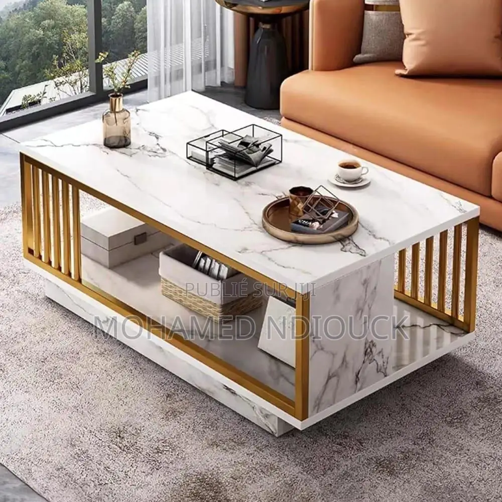 Table Basse Rectangulaire Moderne Avec Plateau À 2 Niveaux en Bois