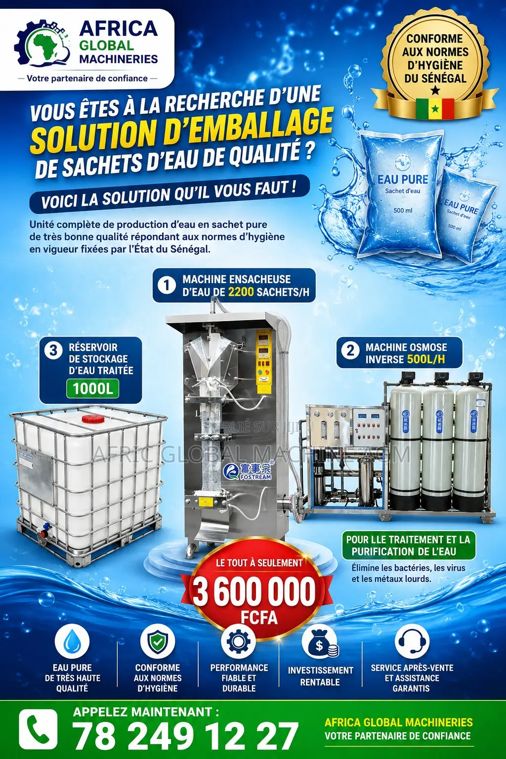 Un Pack Complet De Production D’Eau Pure en Sachet