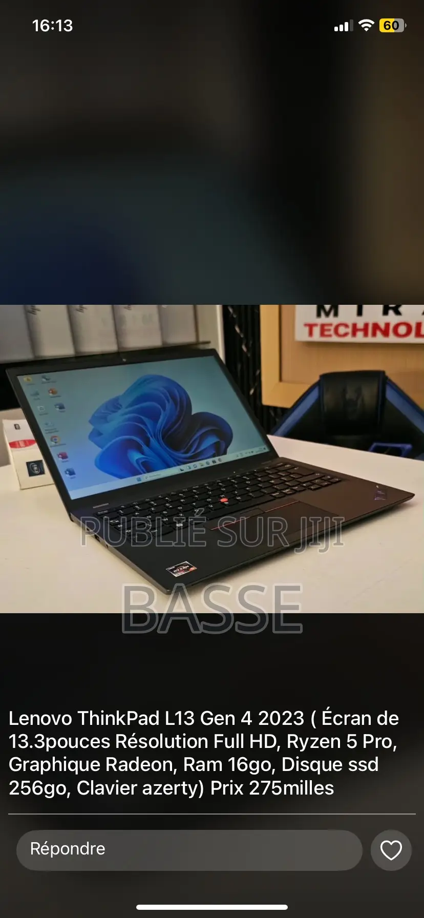 Nouveau Lenovo ThinkPad T14 8GB Intel Core i5 SSD 256GB