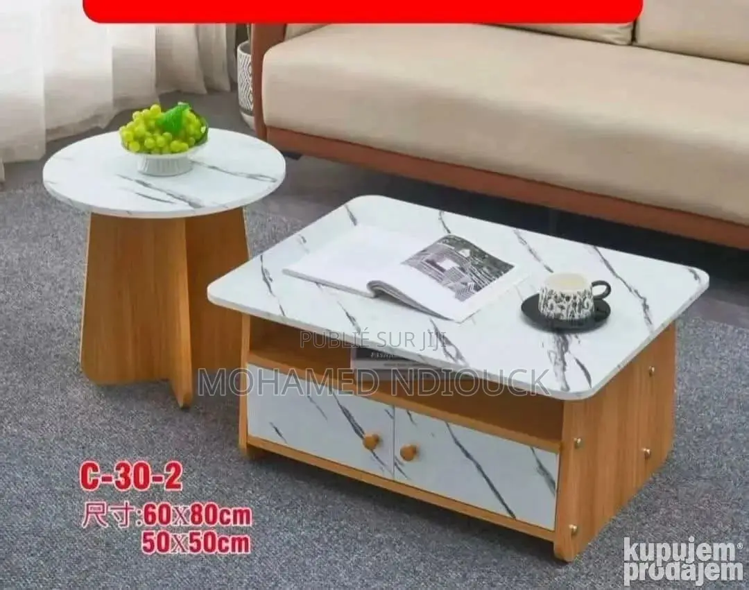 Ensemble Table Rond Et Carré Avec Tiroir De Rangement À