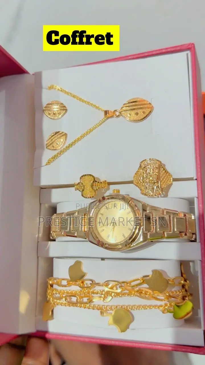 Coffret Élégance Dorée – Montre Parure Femme 6 Pièces