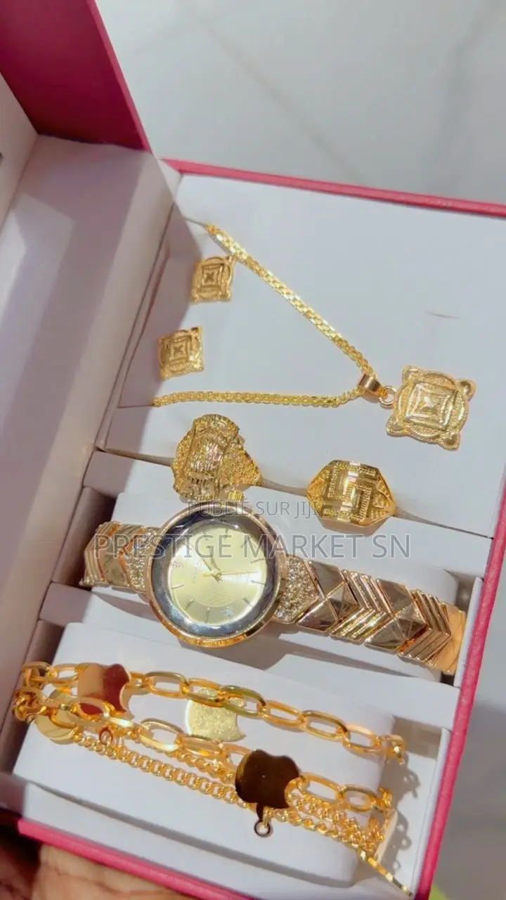 Coffret Élégance Dorée – Montre Parure Femme 6 Pièces