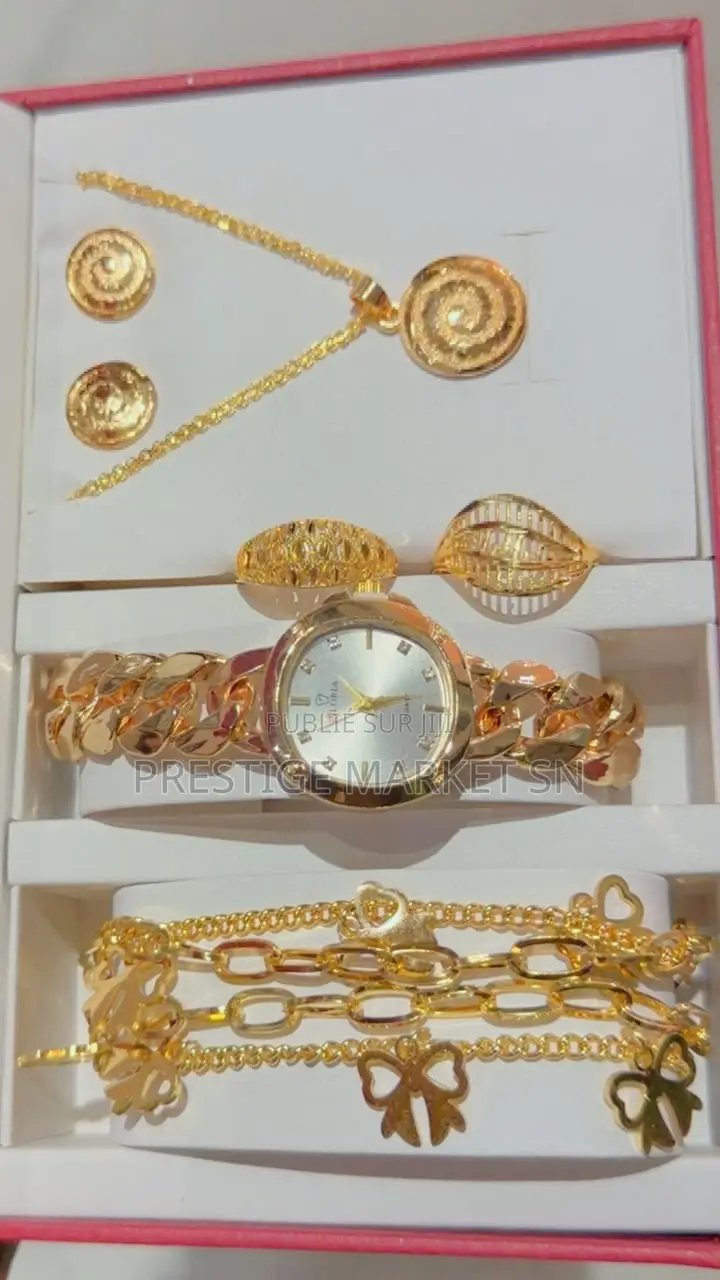 Coffret Élégance Dorée – Montre Parure Femme 6 Pièces