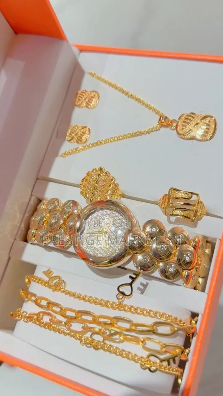 Coffret Élégance Dorée – Montre Parure Femme 6 Pièces