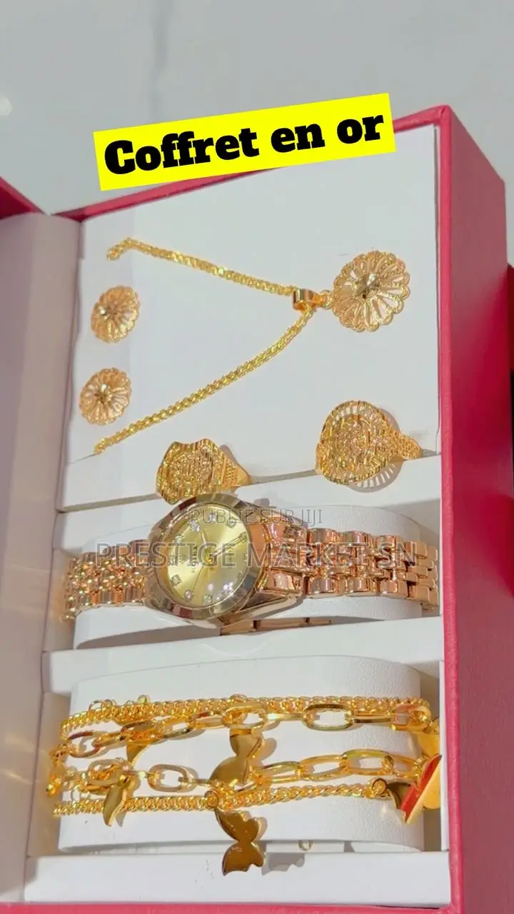 Coffret Élégance Dorée – Montre Parure Femme 6 Pièces