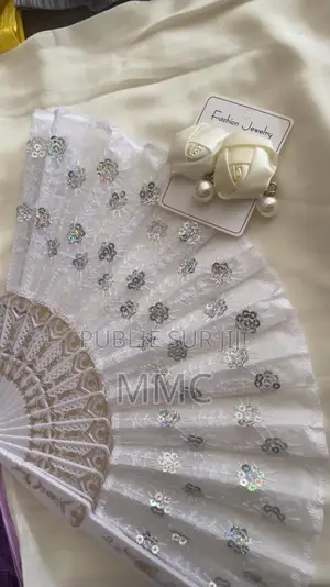 Pack Magal 1voile en Soie,1 Éventail Et Boucle D’Oreille
