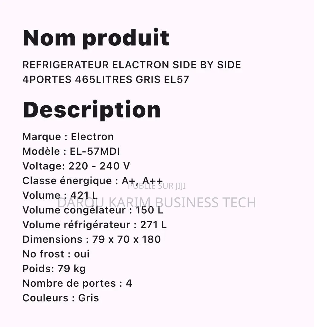 Refrigerateur Elactron Side by Side 4portes