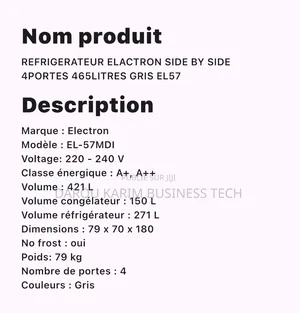 Refrigerateur Elactron Side by Side 4portes