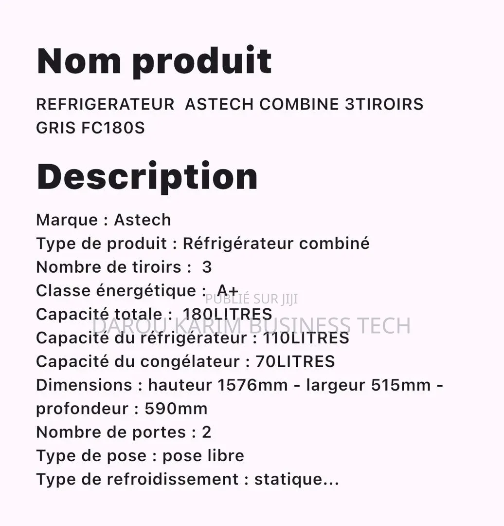 Refrigerateur Astech Combine 3tiroirs Gris Fc180s