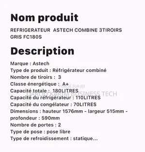 Refrigerateur Astech Combine 3tiroirs Gris Fc180s