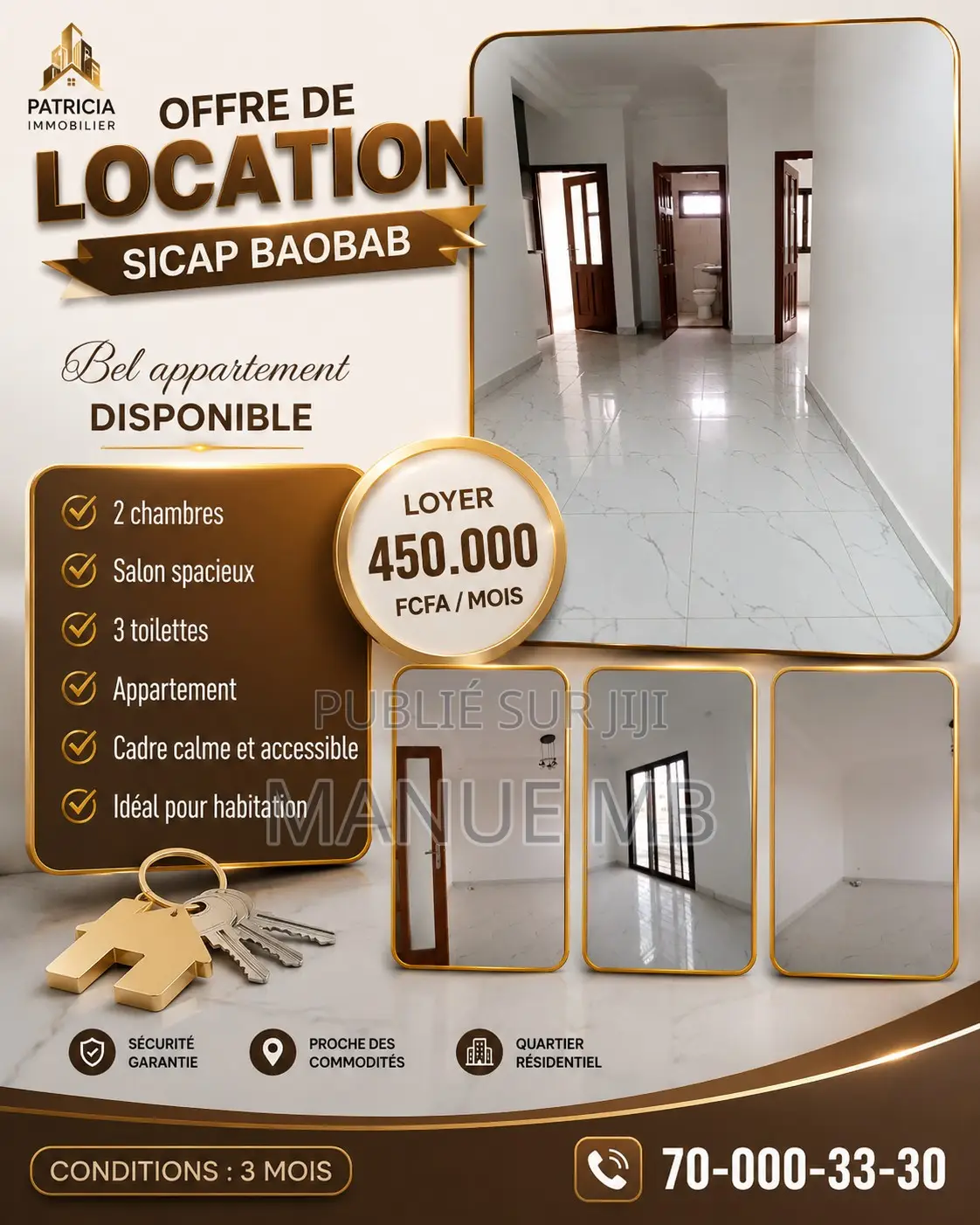 2chbre Appartement dans Patricia, Fann-Point E-Amitié à Louer