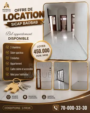 2chbre Appartement dans Patricia, Fann-Point E-Amitié à Louer
