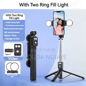 Perche À Selfie Avec Anneau Led Intégré Et Télécommande Bluetooth