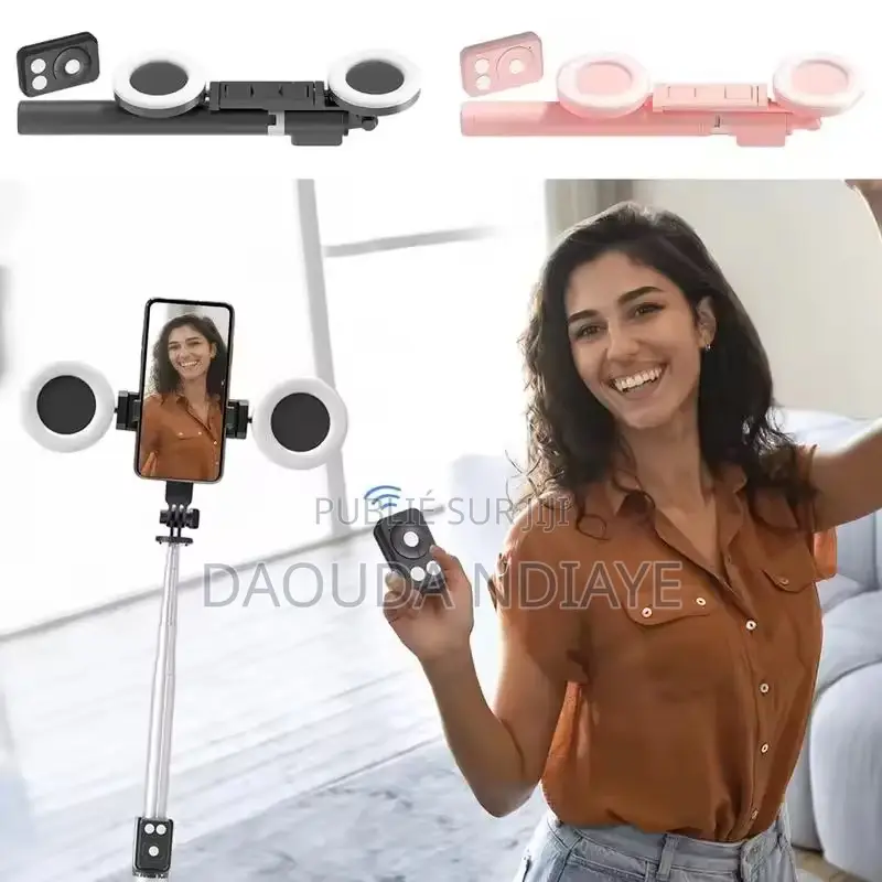 Perche À Selfie Avec Anneau Led Intégré Et Télécommande Bluetooth