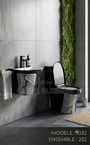 Ensemble Sanitaire Design Noir Effet Marbre – Modèle 1032