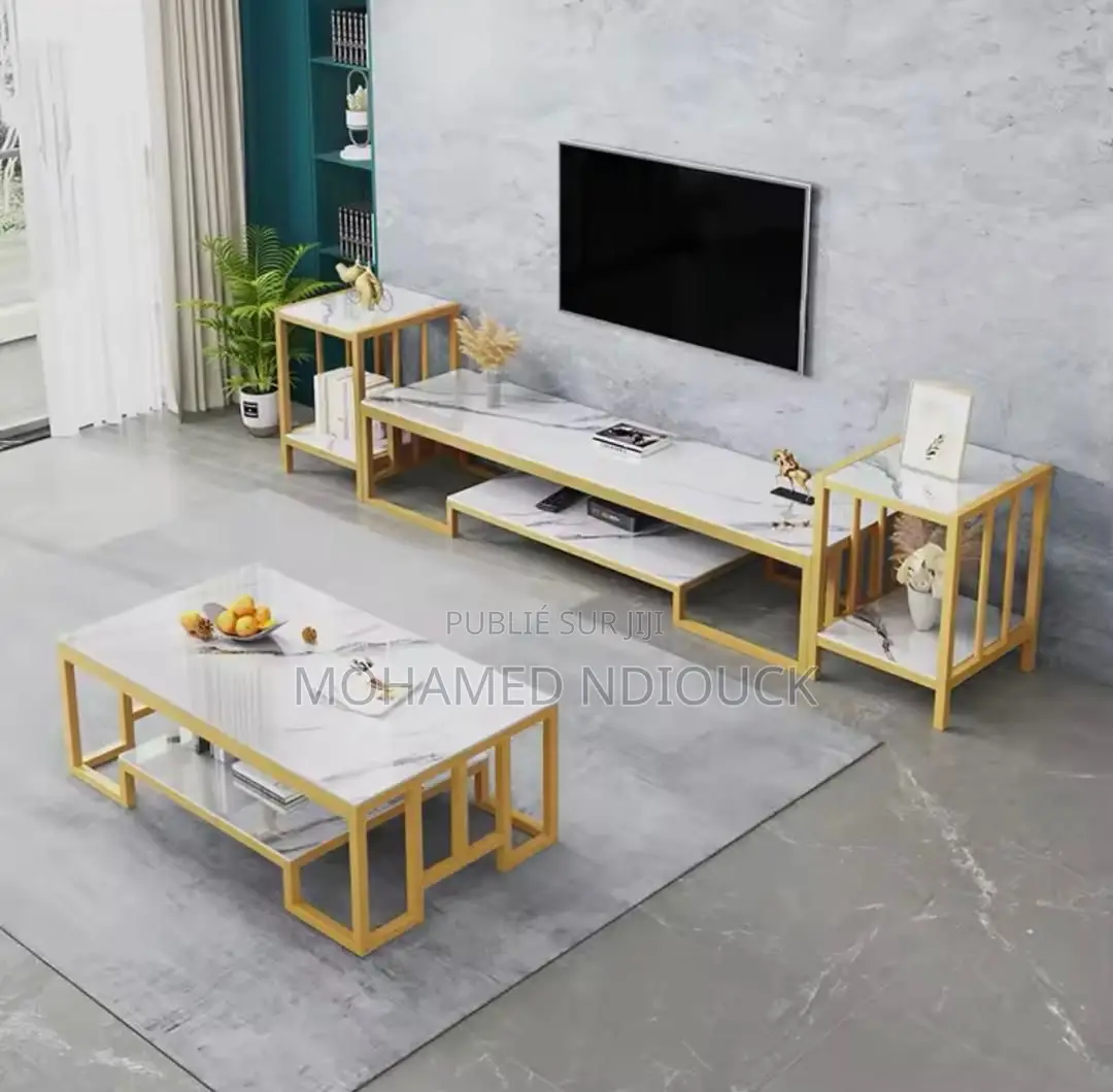 Ensemble Meuble TV Table + Meuble De Coin Avec Table Basse en Marbre