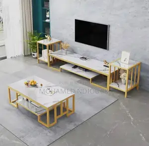 Ensemble Meuble TV Table + Meuble De Coin Avec Table Basse en Marbre