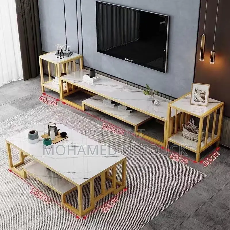 Ensemble Meuble TV Table + Meuble De Coin Avec Table Basse en Marbre