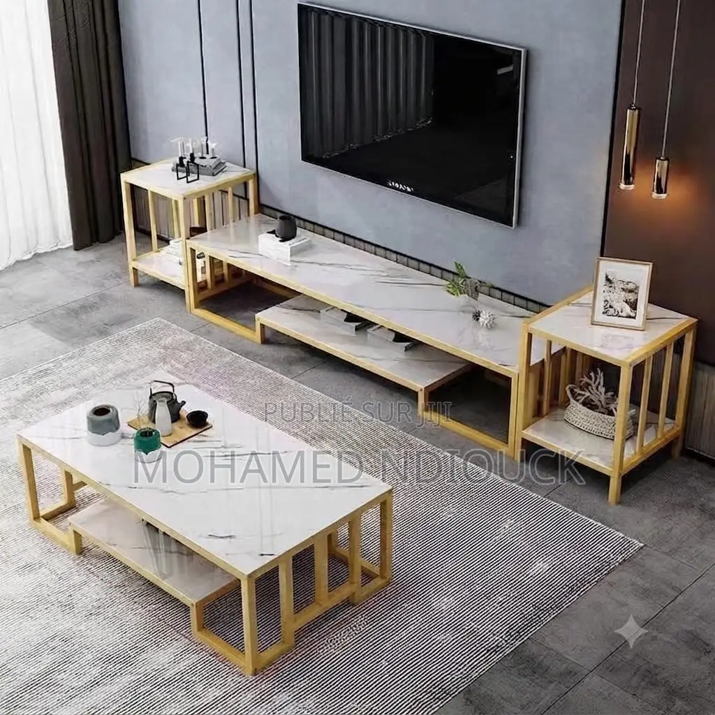 Ensemble Meuble TV Table + Meuble De Coin Avec Table Basse en Marbre