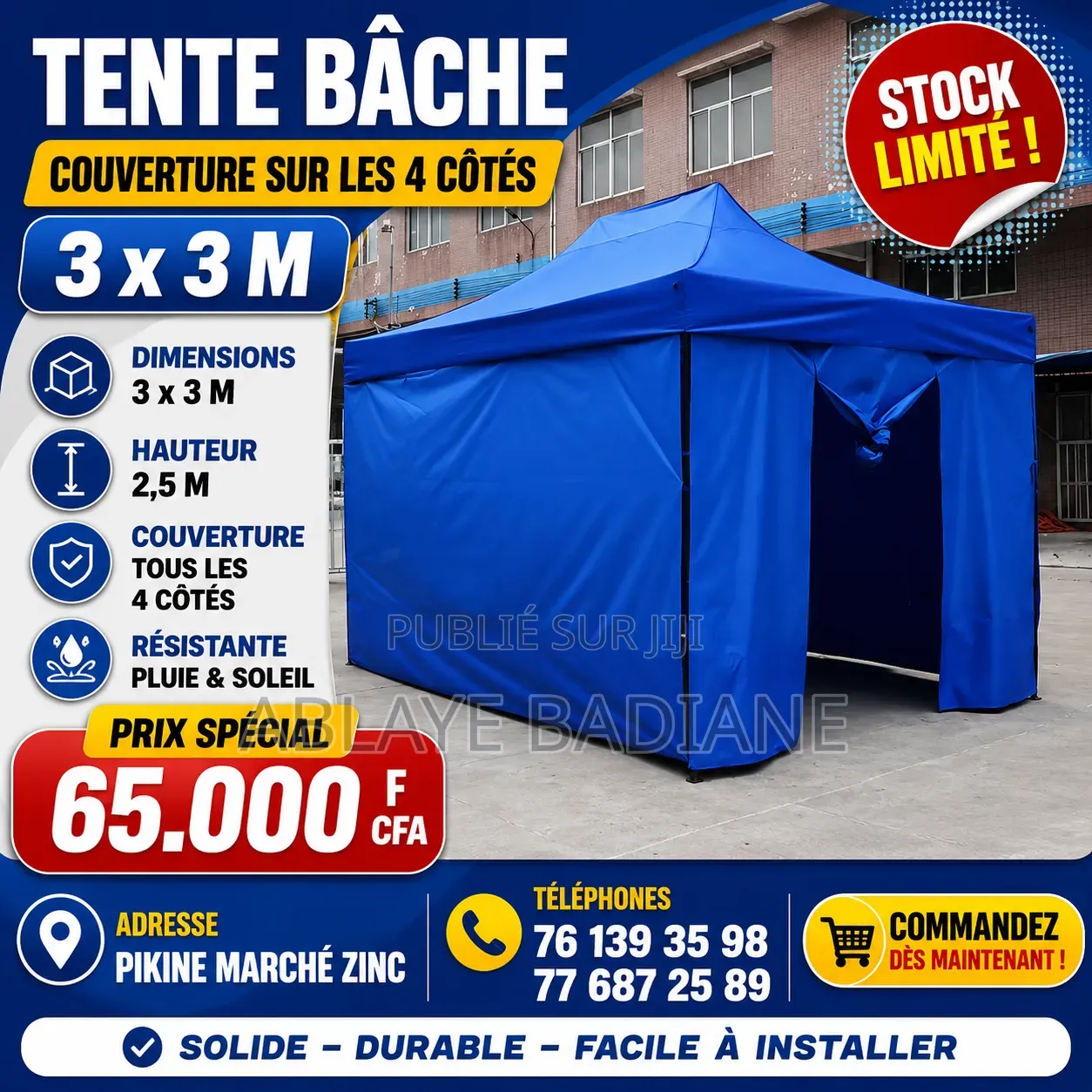 Bâche Tante Avec Couverture Tous Les Côtés À 65.000f
