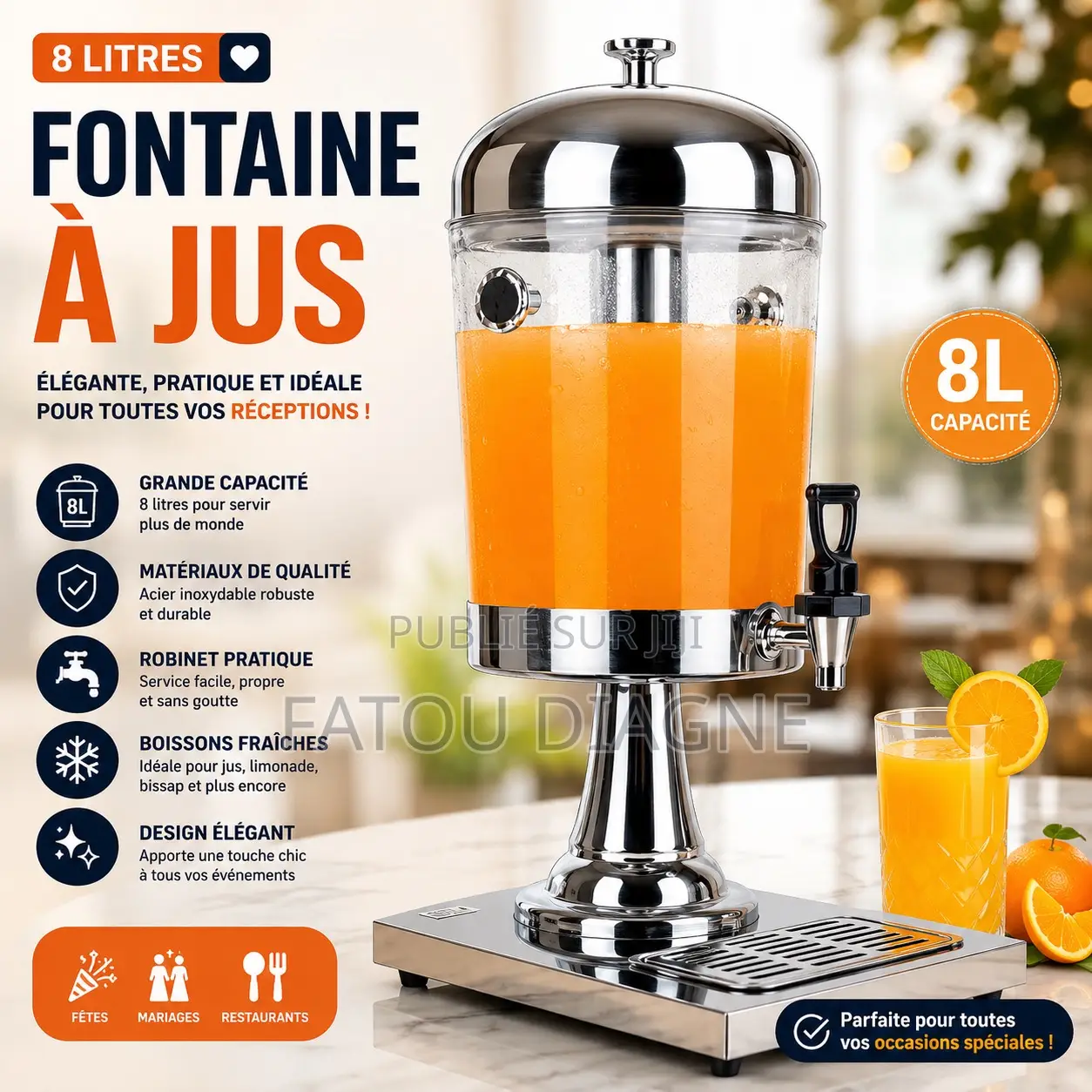 Fontaine À Jus 8 L en Acier Inoxydable