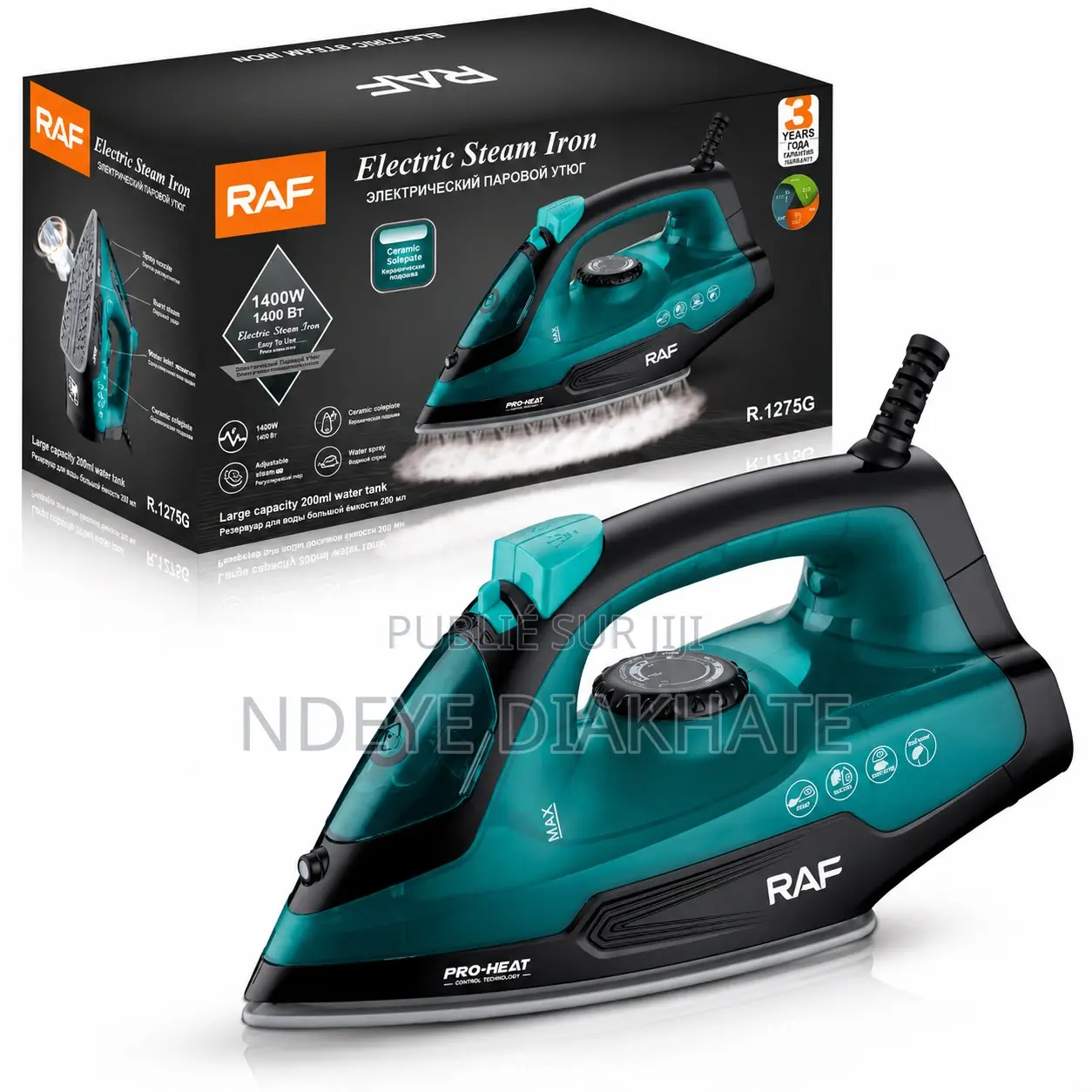 Fer À Repasser Vapeur RAF 1400W – Performance Et Élégance