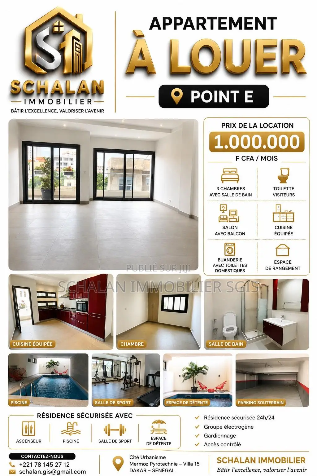 3chbre Appartement dans Fann-Point E-Amitié à Louer
