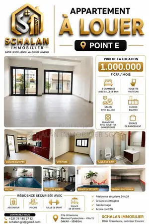 3chbre Appartement dans Fann-Point E-Amitié à Louer