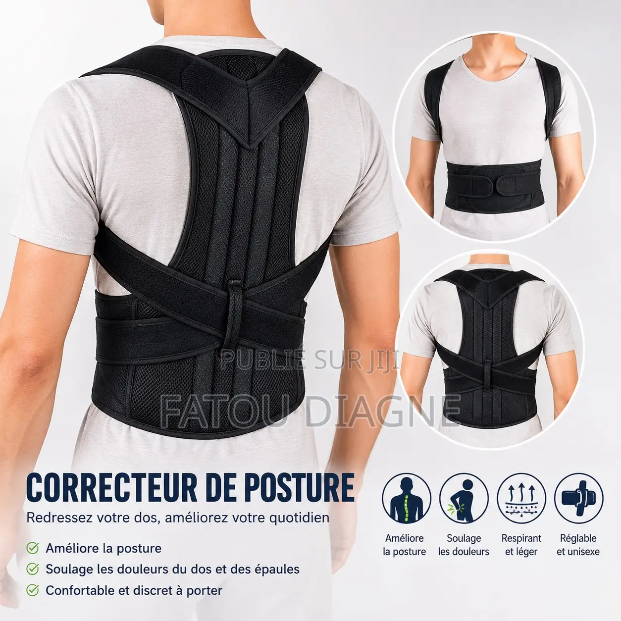 Correcteur De Posture Orthopédique Réglable Pour Dos Et Épaules