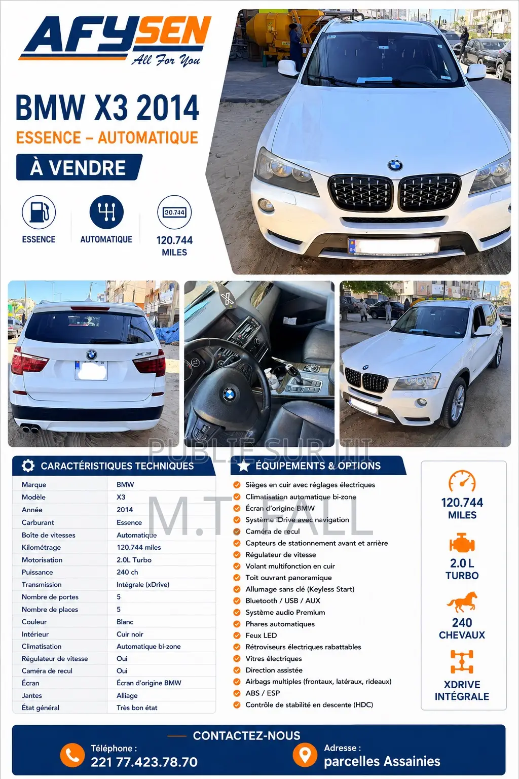 BMW X3 xDrive28i 4dr SUV AWD (2.0L 4cyl Turbo 8A) 2014 Blanc