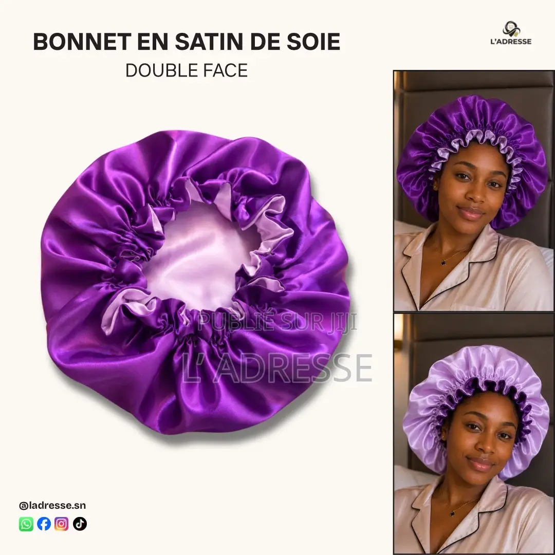 Bonnet en Satin Réversible - "Couleur Violet Foncé Et Violet Clair "