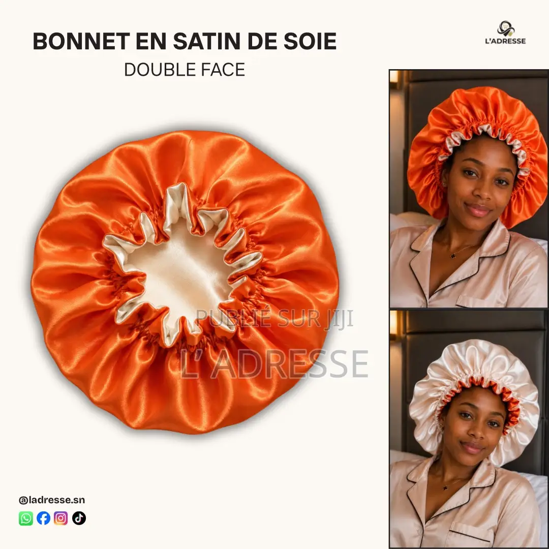 Bonnet en Satin Réversible - " Couleur Orange Et Beige "