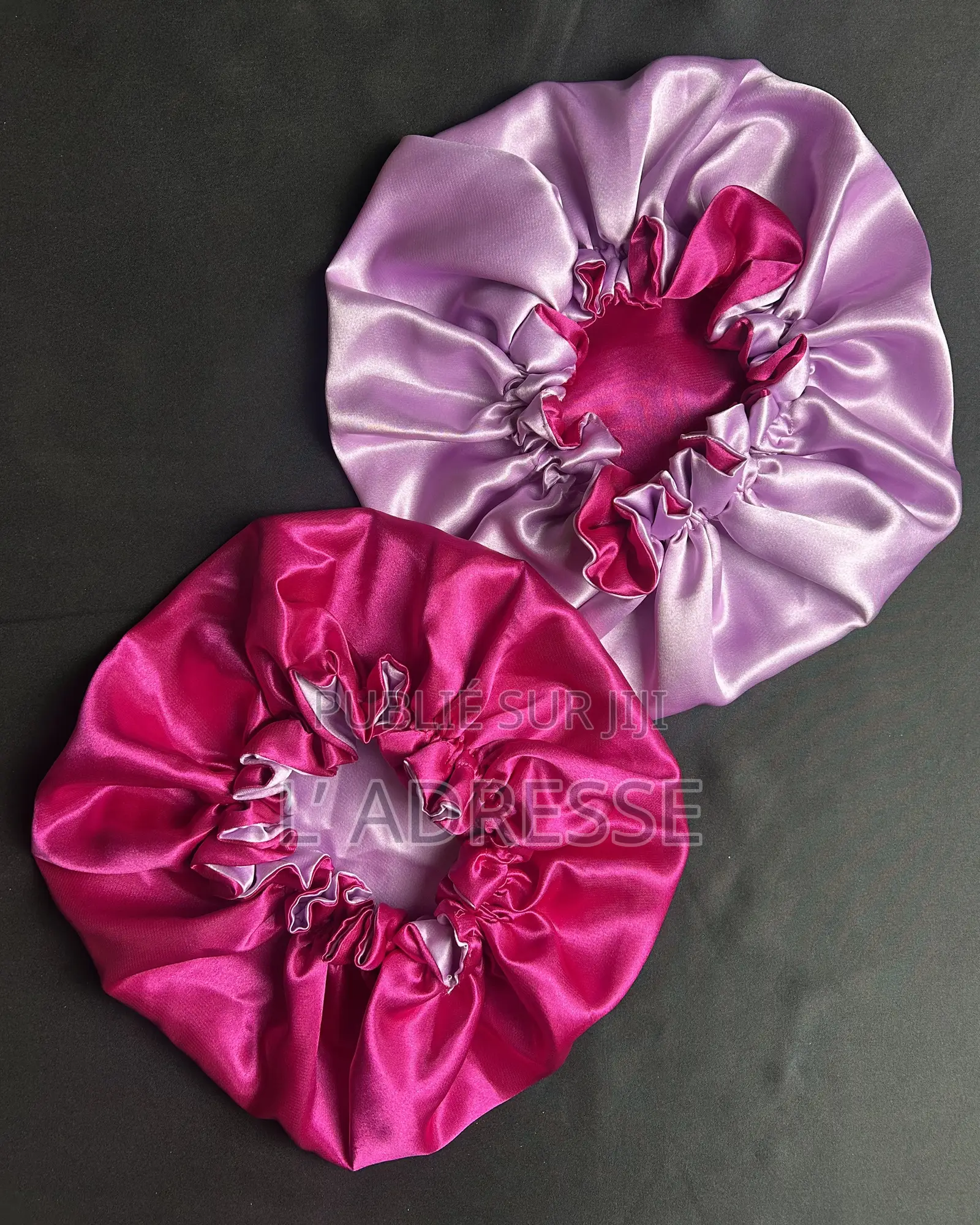 Bonnet en Satin Réversible - " Couleur Rose Fuchsia Et Rose Lilas "