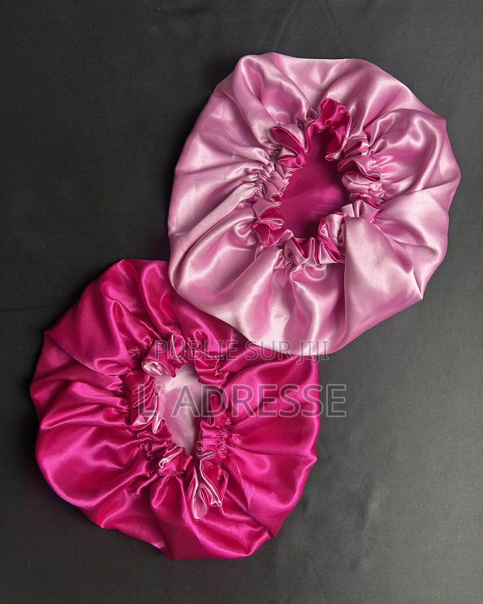 Bonnet en Satin Réversible - " Couleur Rose Fuchsia Et Rose Pastel "