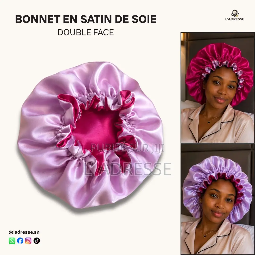 Bonnet en Satin Réversible - " Couleur Rose Fuchsia Et Rose Lilas "