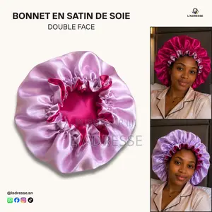 Bonnet en Satin Réversible - " Couleur Rose Fuchsia Et Rose Lilas "