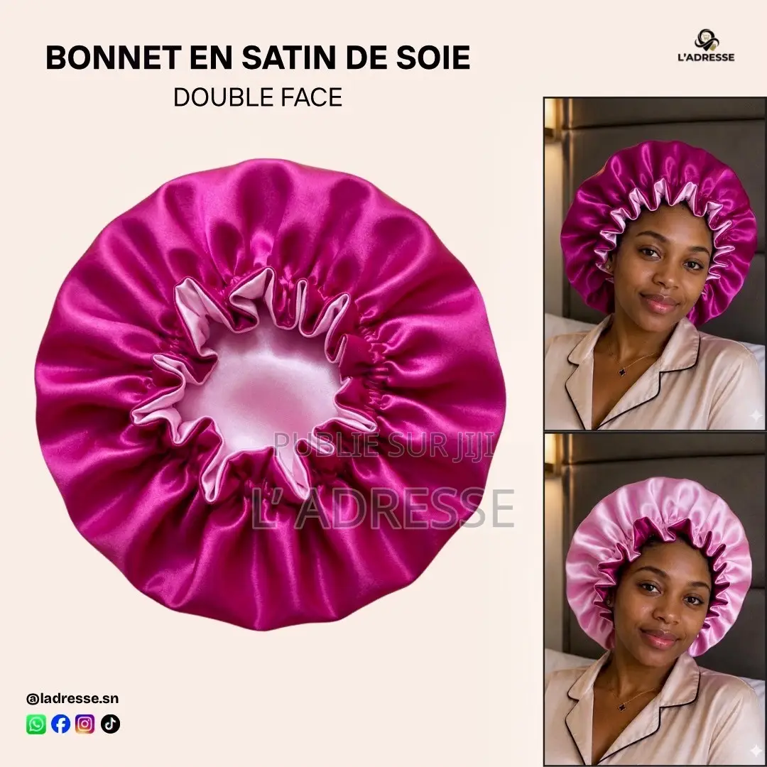 Bonnet en Satin Réversible - " Couleur Rose Fuchsia Et Rose Pastel "