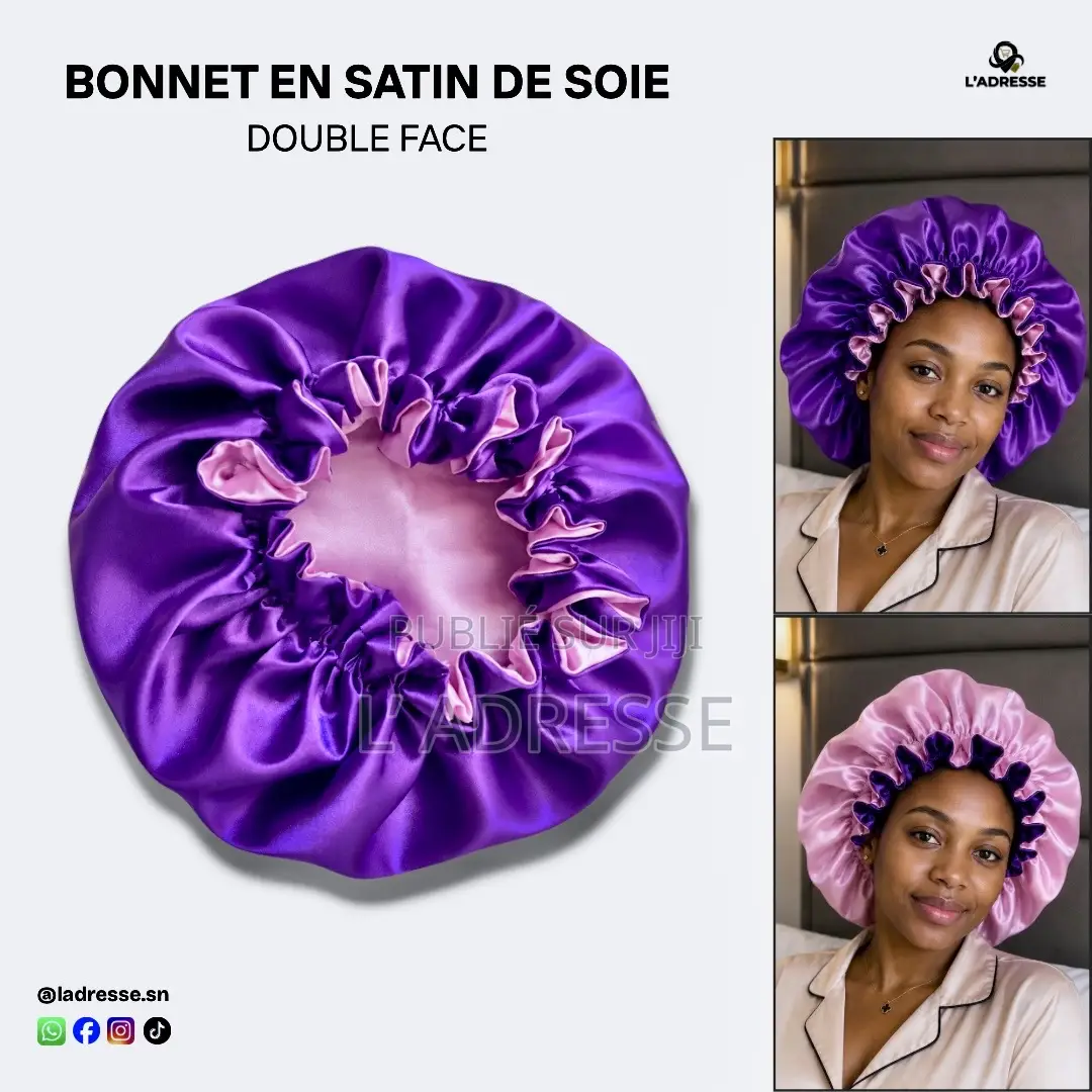 Bonnet en Satin Réversible - " Couleur Violet Et Rose Pastel "