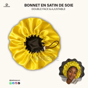 Bonnet en Satin Réversible Ajustable - " Couleur Jaune Et Noire "