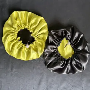 Bonnet en Satin Réversible Ajustable - " Couleur Jaune Et Noire "