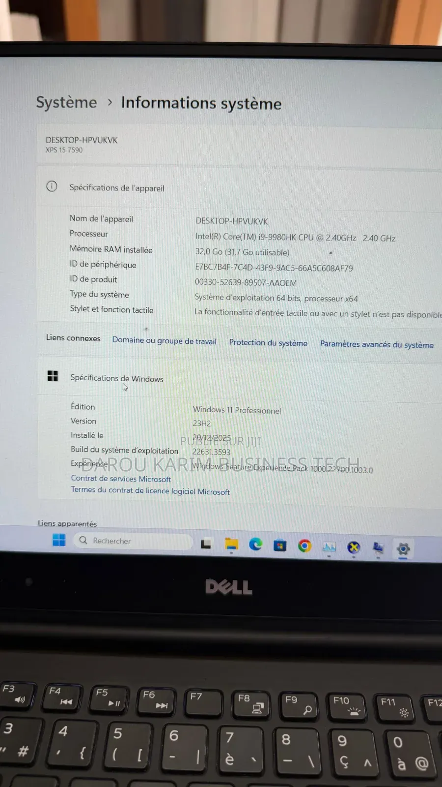 Ordinateur portable Dell XPS 15 9570 32GB Intel Core i9 SSD 1T