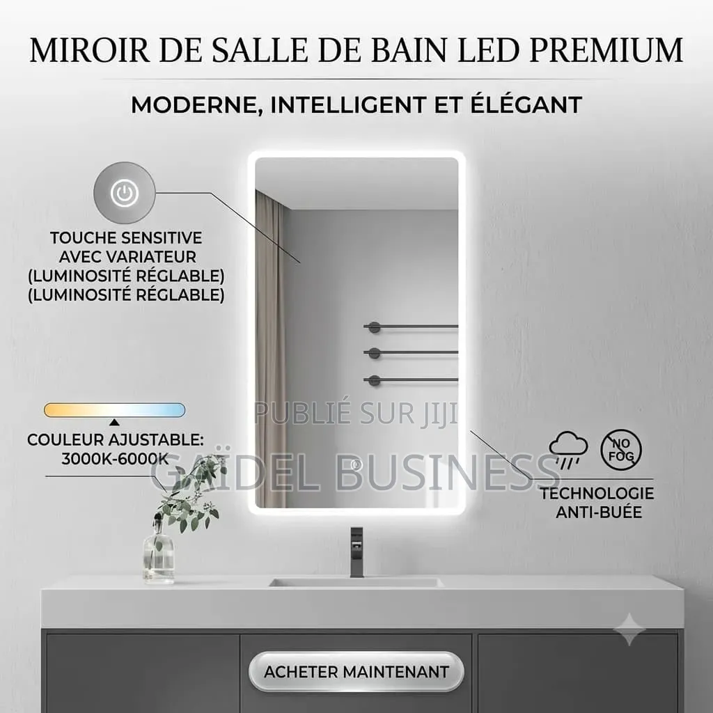 Miroir De Salle De Bain LED Intelligent – Rectangulaire, Tactile