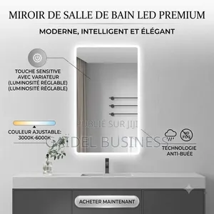 Miroir De Salle De Bain LED Intelligent – Rectangulaire, Tactile