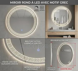 Miroir Rond Lumineux À LED Avec Frise Grecque