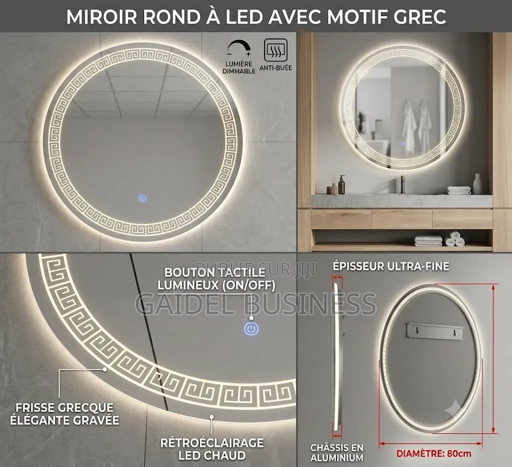 Miroir Rond Lumineux À LED Avec Frise Grecque