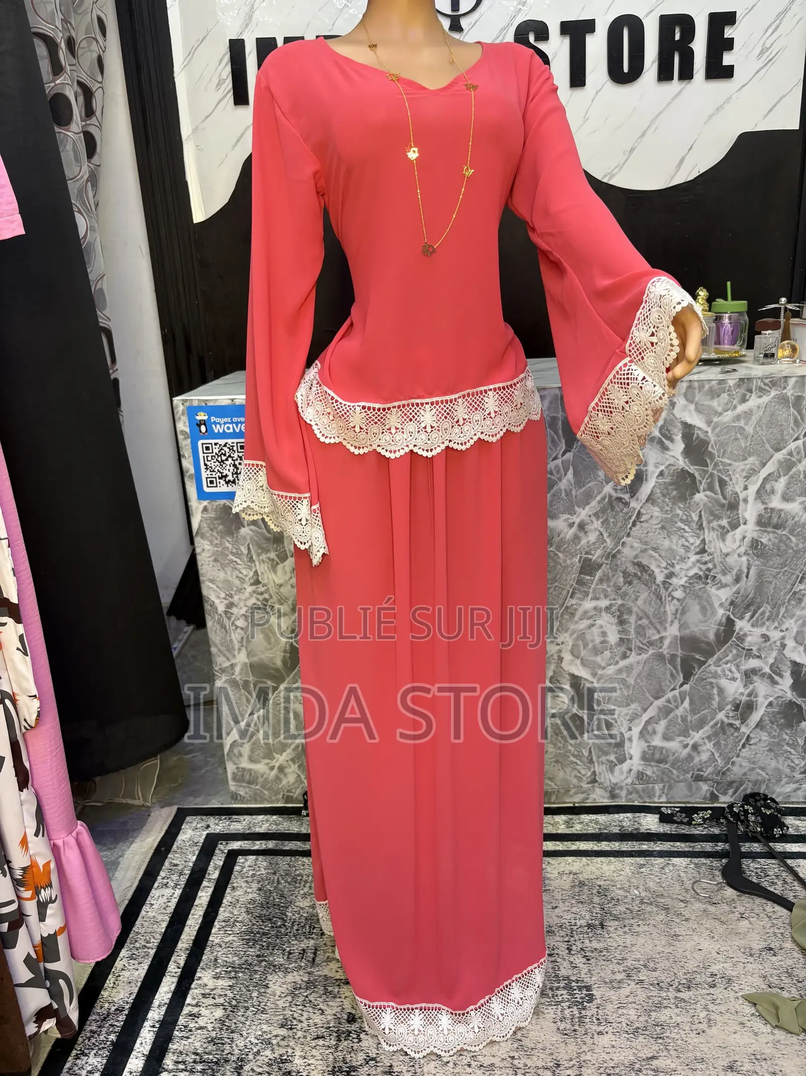 Ensemble 2 Pieces Jupe en Saumo Corail